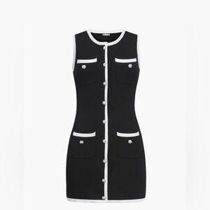 Commense Black and White Buttoned Mini Dress